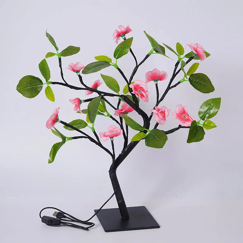 Simulation Peach Blossom Tree Green LED Tree Decoration Table Lamp