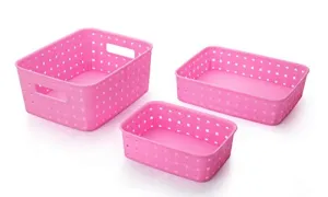 SR 3 Pieces Plastic Storage Basket Multipurpose Colorful for Kitchen & Home Organiser Box for Wardrobe, Fruits Vegetables, Toys, Stationary Items(25.2 * 19.2 * 12.2 CM)