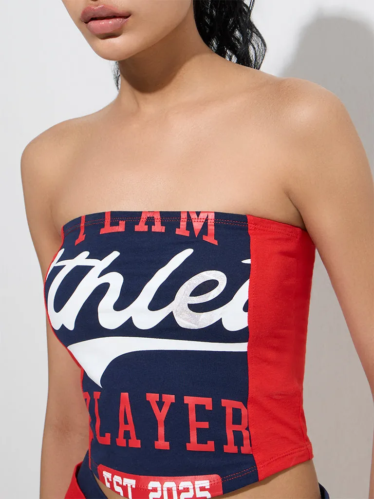 Studiofit Red Text Printed Cotton-Blend Tub Top