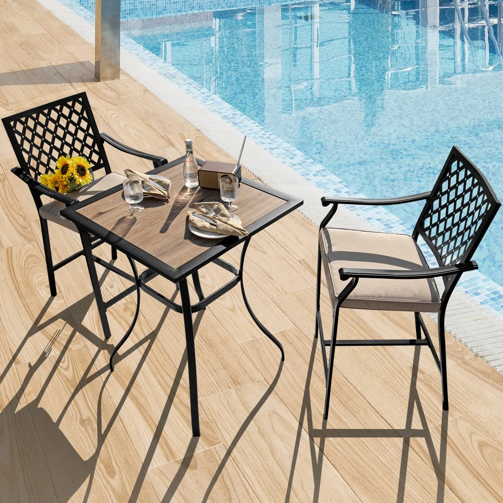 Tangkula 3 Piece Patio Bar Bistro Set, Outdoor Bar Height Stool & Table
