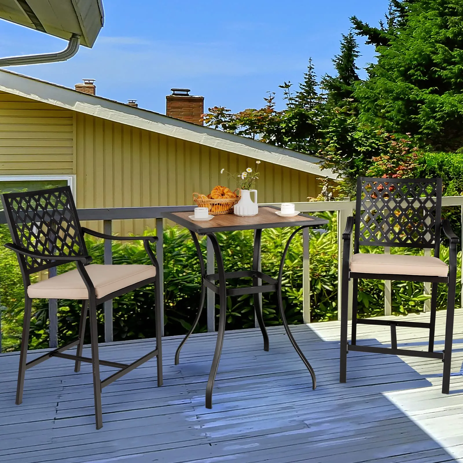 Tangkula 3 Piece Patio Bar Bistro Set, Outdoor Bar Height Stool & Table