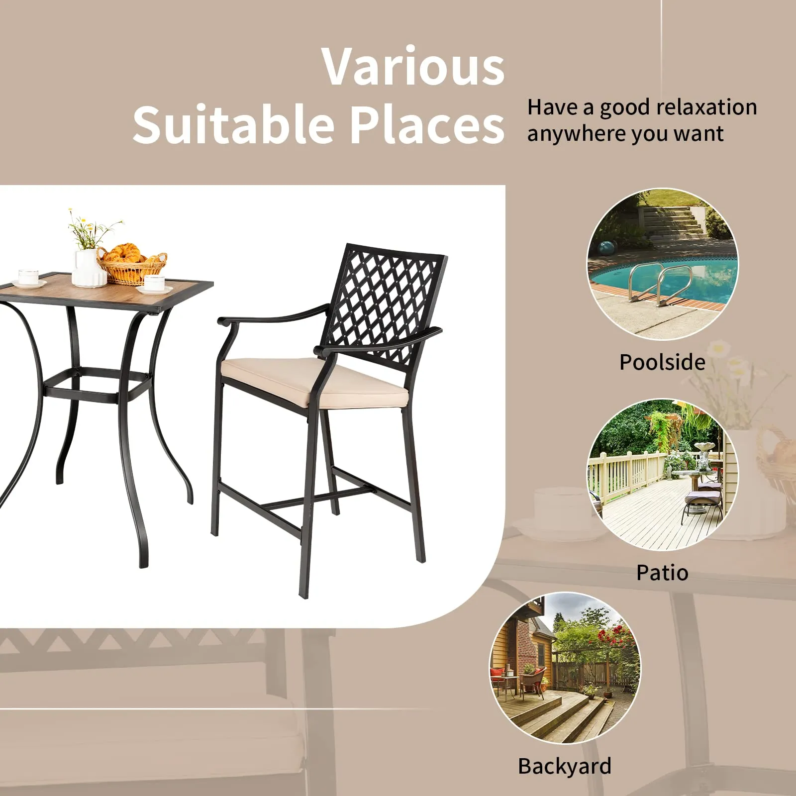 Tangkula 3 Piece Patio Bar Bistro Set, Outdoor Bar Height Stool & Table