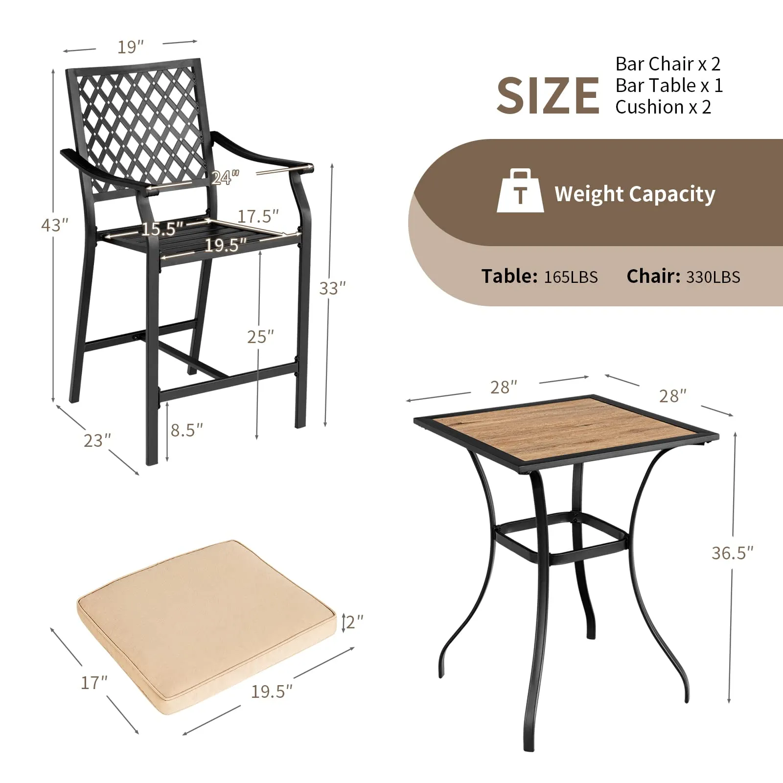 Tangkula 3 Piece Patio Bar Bistro Set, Outdoor Bar Height Stool & Table
