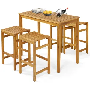 Tangkula 5 Piece Outdoor Acacia Wood Bar Table Set