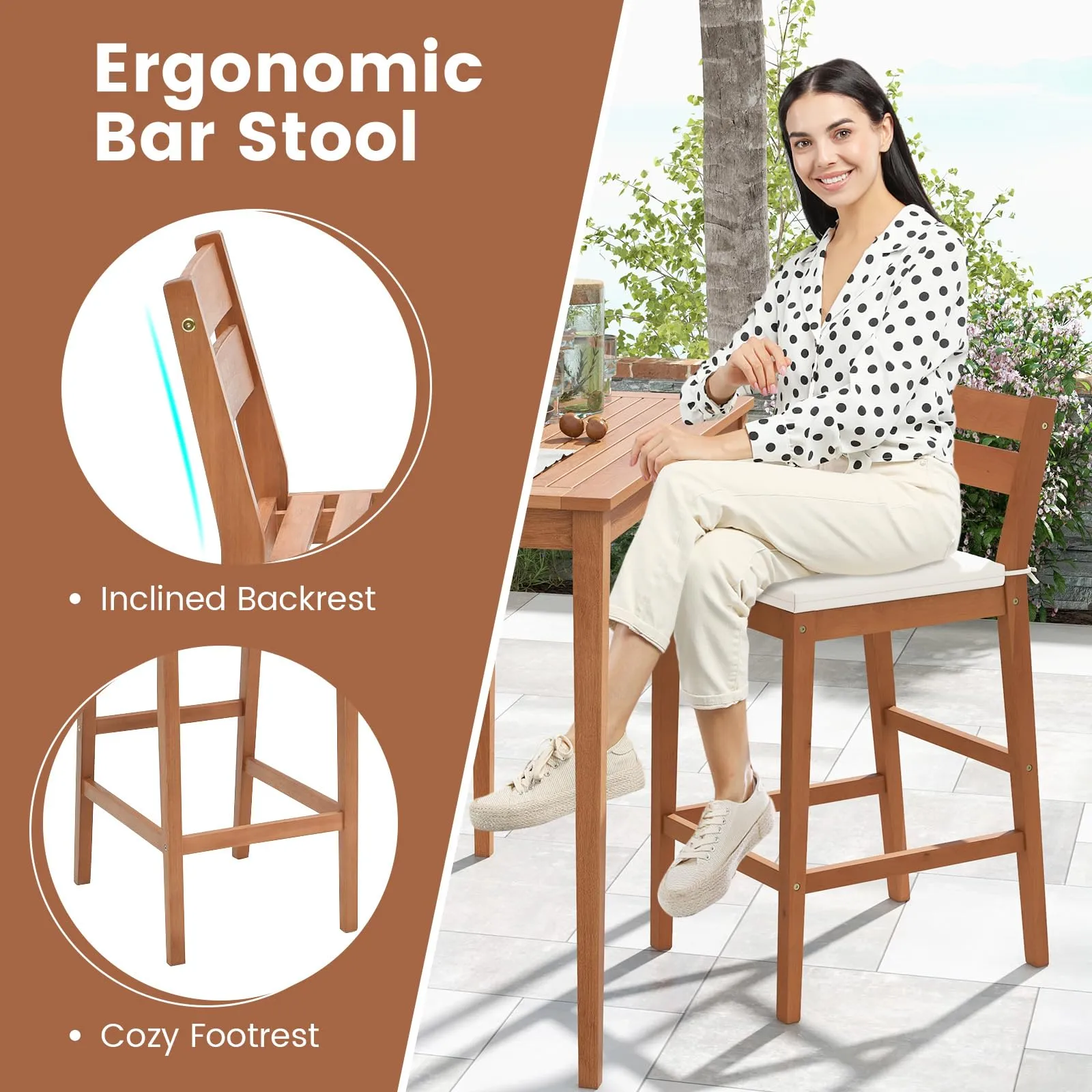 Tangkula 5 Pieces Patio Eucalyptus Wood Bar Set