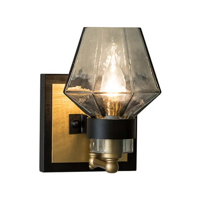 Traditional Metal Candle Sconce Lamp - Black Wall Lighting Fixture with Urn Smoke Glass Shade