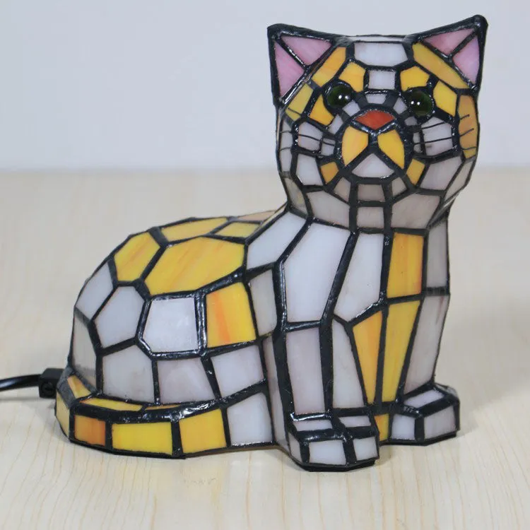 Traditional Tiffany Stained Glass Cat 1-Light Table Lamp For Bedroom