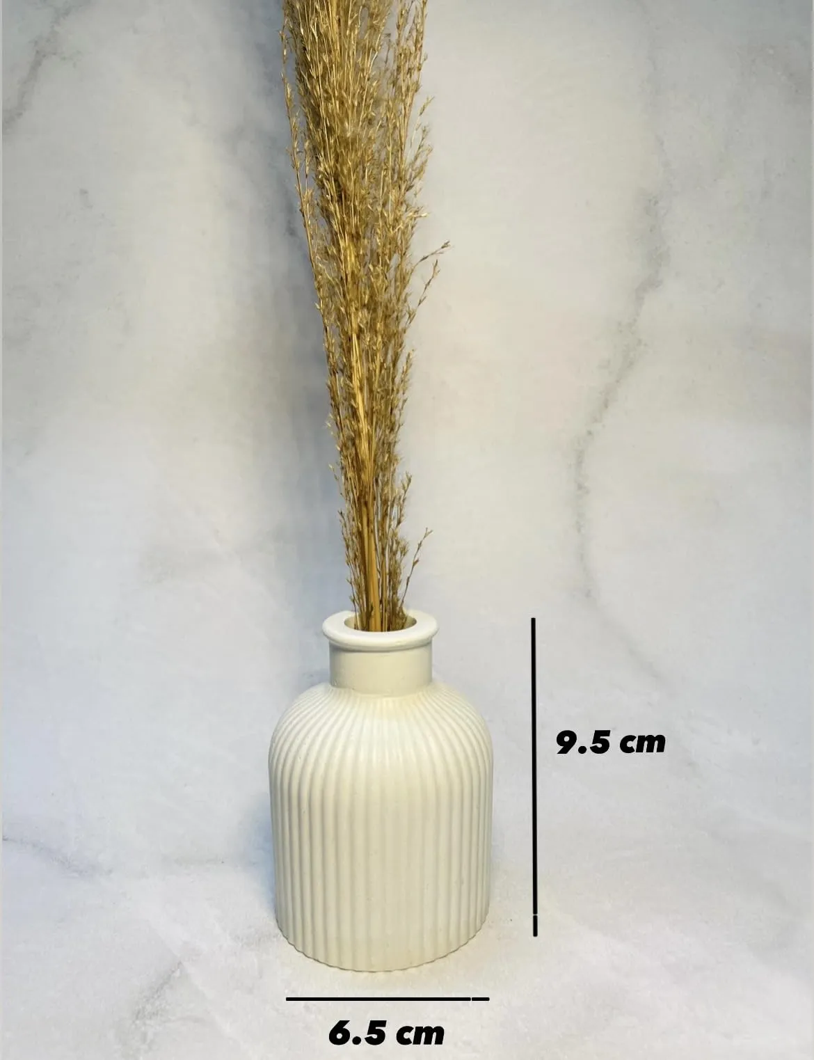 TREETRUNK® Concrete Striped Vase | Reed Diffuser Vase | Flower Vase for Home Decoration | Aesthetic/Minimalist Home Decor Vase (White) [9.5 x 6.5cm]