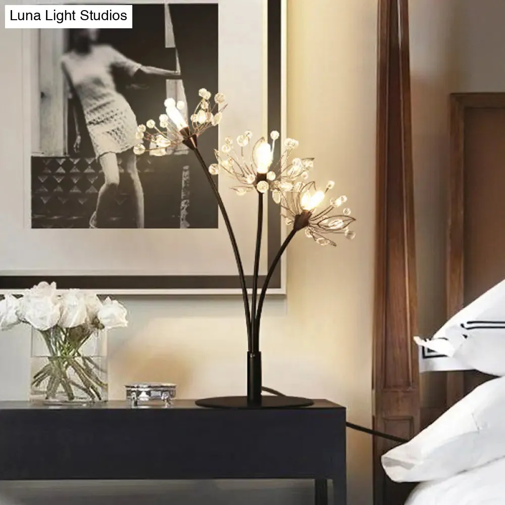 Victoire - Black Contemporary 3 Heads Desk Lamp with Hand-Cut Crystal Shade Black Blossom Nightstand Light