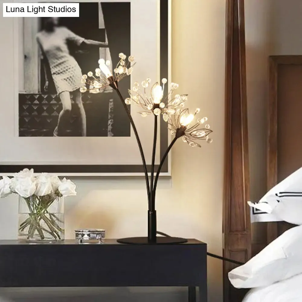 Victoire - Black Contemporary 3 Heads Desk Lamp with Hand-Cut Crystal Shade Black Blossom Nightstand Light