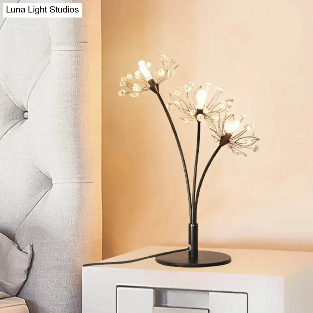 Victoire - Black Contemporary 3 Heads Desk Lamp with Hand-Cut Crystal Shade Black Blossom Nightstand Light