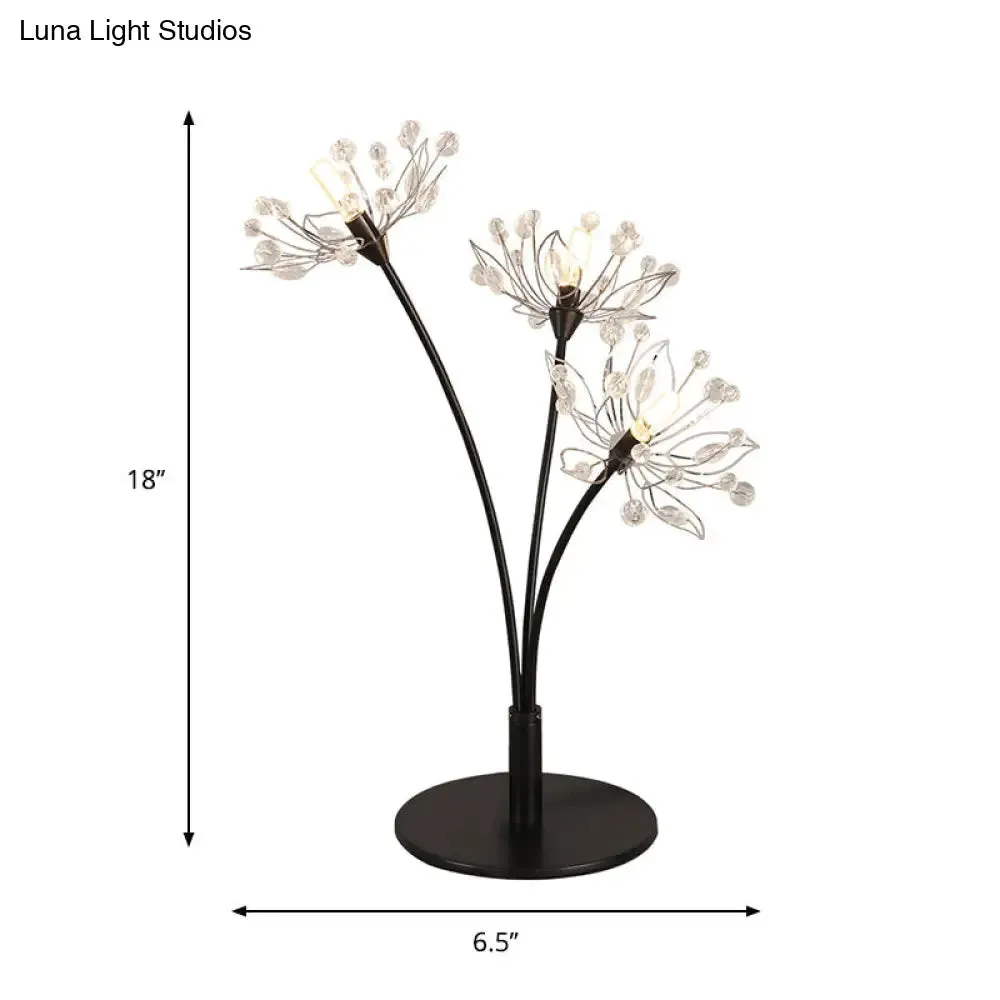 Victoire - Black Contemporary 3 Heads Desk Lamp with Hand-Cut Crystal Shade Black Blossom Nightstand Light