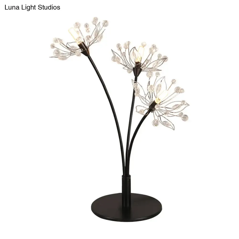Victoire - Black Contemporary 3 Heads Desk Lamp with Hand-Cut Crystal Shade Black Blossom Nightstand Light