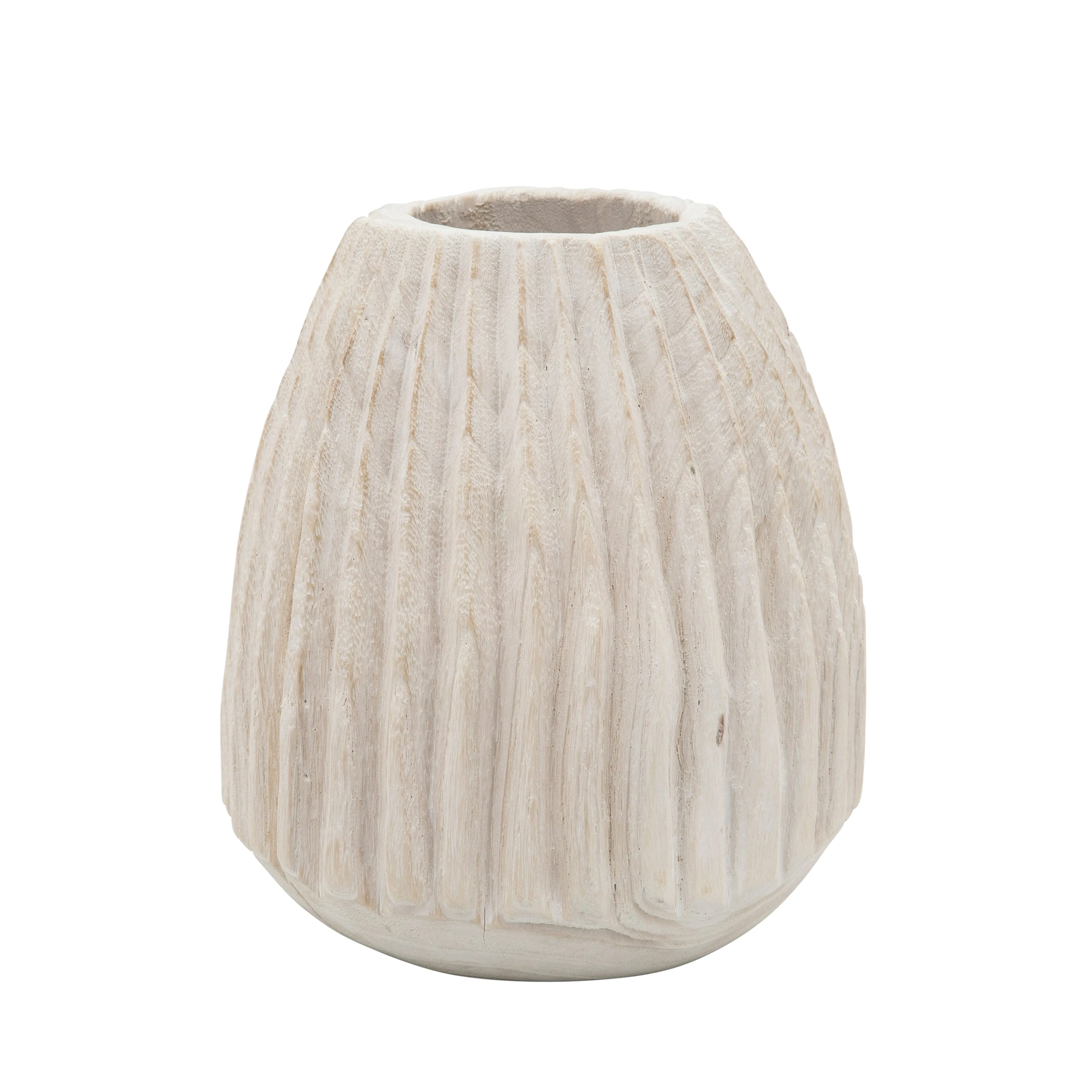 Wood, 8" Ridged Vase, White