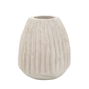 Wood, 8" Ridged Vase, White