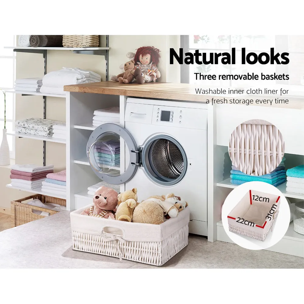 z White 3 Basket Storage Unit Drawers Cabinet Bedroom Cupboard Assembled