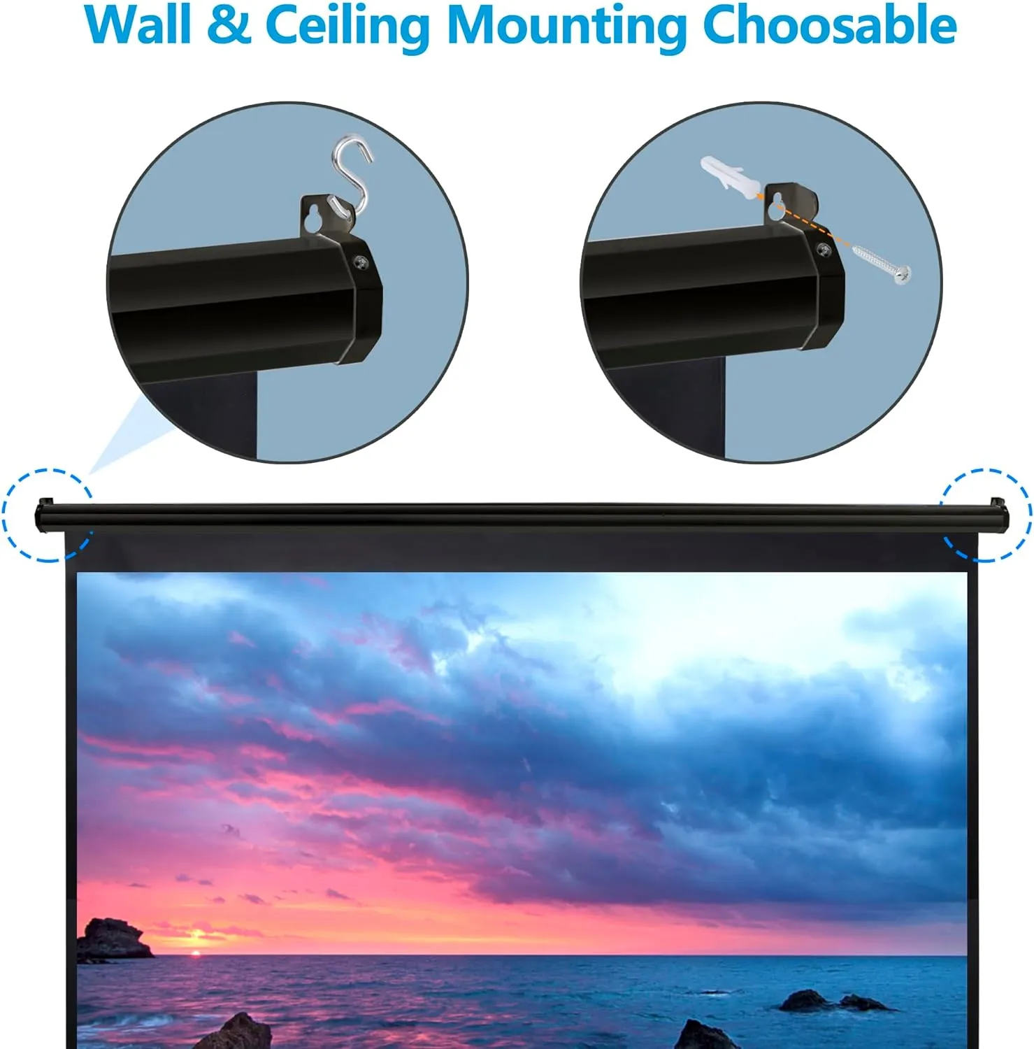 ZENY™ 80'' 16:9 HD Projection Screen Foldable Anti-Crease Portable Projector Movie Screen Manual Pull Down for Home Theater Presentation Education Outdoor Indoor Public Display