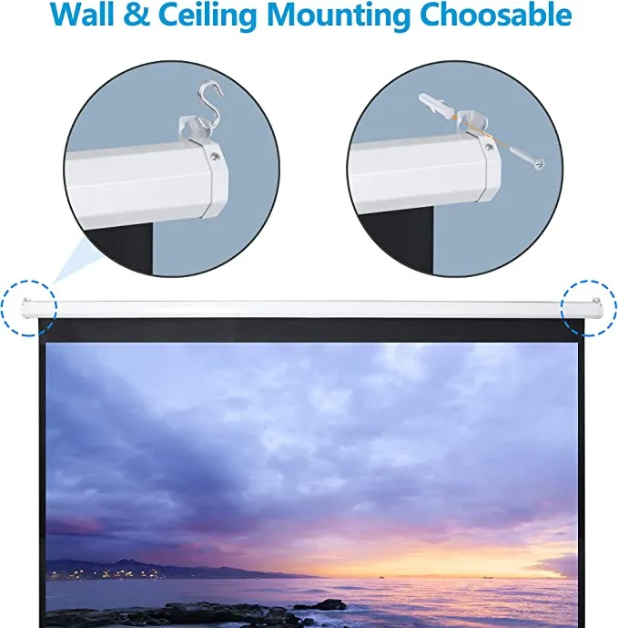 ZENY™ 80'' 16:9 HD Projection Screen Foldable Anti-Crease Portable Projector Movie Screen Manual Pull Down for Home Theater Presentation Education Outdoor Indoor Public Display